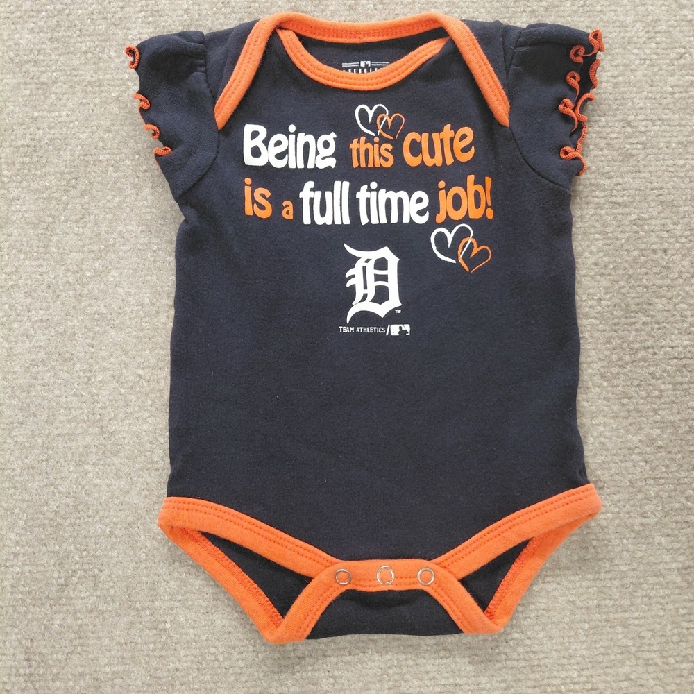 MLB Detriot Tigers Baby Girl Bodysuit 0-3 Months Navy Blue Orange Snap Closure